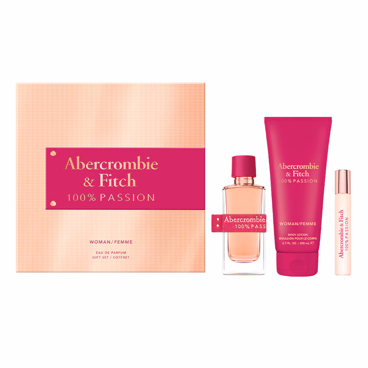 Abercrombie & Fitch 100% Passion Set 3 Piezas Mujer (EDP 100ml + Mini EDP 15ml + Loción Corporal 200ml)
